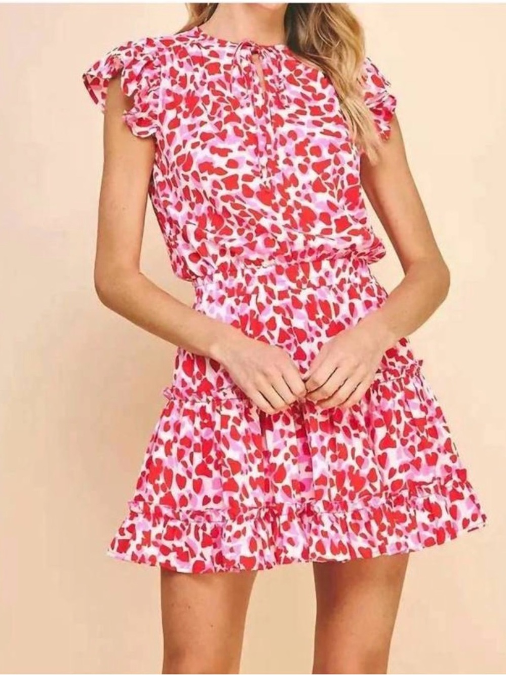 Pinch. Pink & Red Ruffle Tiered Mini Dress. NWOT